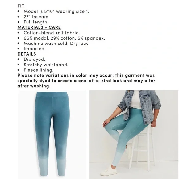 Torrid Platinum Fleece Lined Blue Dip Dye Leggings NWT - Picture 11 of 13
